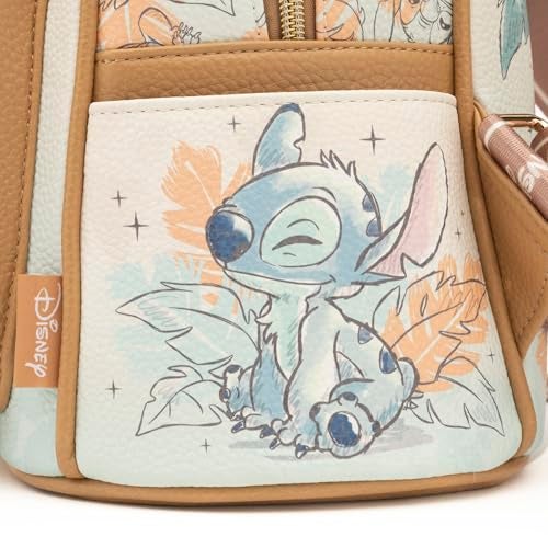 Wondapop - Stitch and Angel Hug It Out 11"" Vegan Leather Fashion Mini Backpack, Brown - Image 4