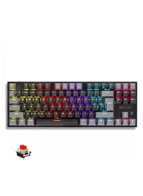 GK-989B لوحة مفاتيح ميكانيكية للألعاب  مقاس TKL - مفاتيح حمراء - إضاءة خلفية Rainbow - سلكية USB - أغطية مفاتيح إنجليزية فقط بحقن مزدوجة | رمادي / أسود