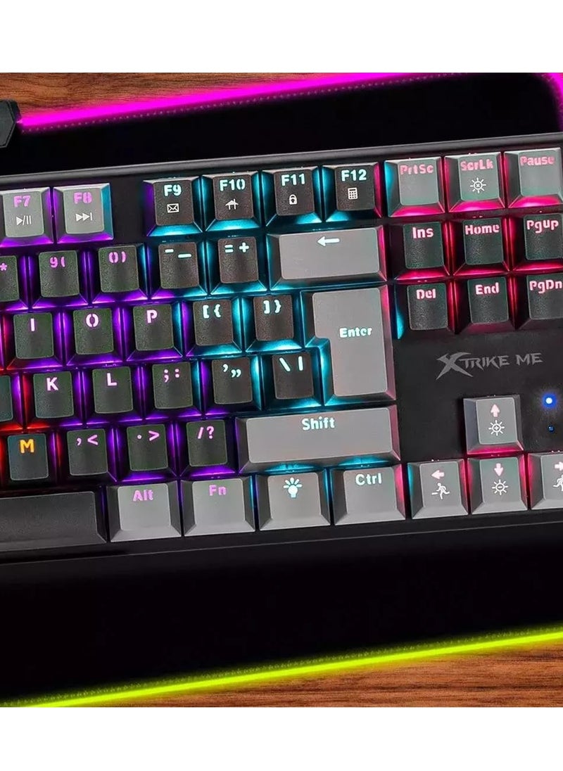 GK-989B لوحة مفاتيح ميكانيكية للألعاب  مقاس TKL - مفاتيح حمراء - إضاءة خلفية Rainbow - سلكية USB - أغطية مفاتيح إنجليزية فقط بحقن مزدوجة | رمادي / أسود