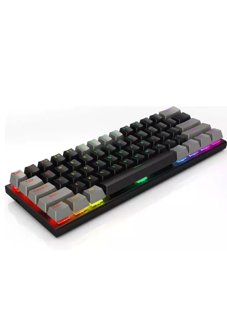 GK-989B لوحة مفاتيح ميكانيكية للألعاب  مقاس TKL - مفاتيح حمراء - إضاءة خلفية Rainbow - سلكية USB - أغطية مفاتيح إنجليزية فقط بحقن مزدوجة | رمادي / أسود