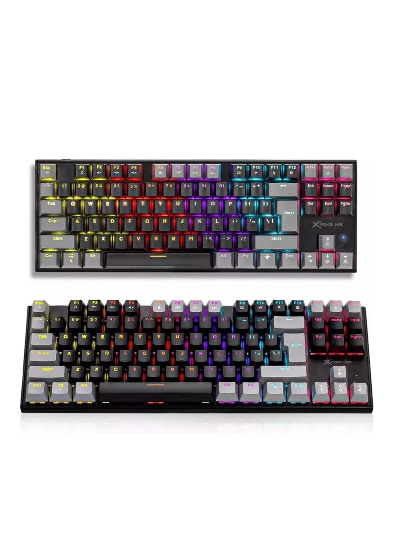 GK-989B لوحة مفاتيح ميكانيكية للألعاب  مقاس TKL - مفاتيح حمراء - إضاءة خلفية Rainbow - سلكية USB - أغطية مفاتيح إنجليزية فقط بحقن مزدوجة | رمادي / أسود