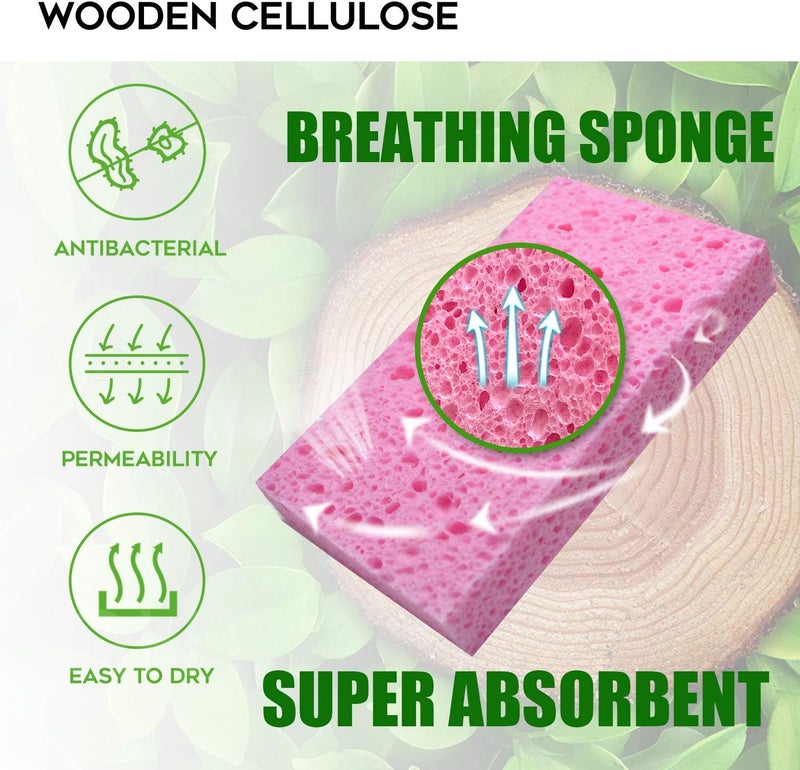 PANYEE Cleaning Scrub Colored Sponge,Non-Scratch Kitchen Cellulose Dishwashing Sponge,16Pack Biodegradable Natural Sponge - Image 3