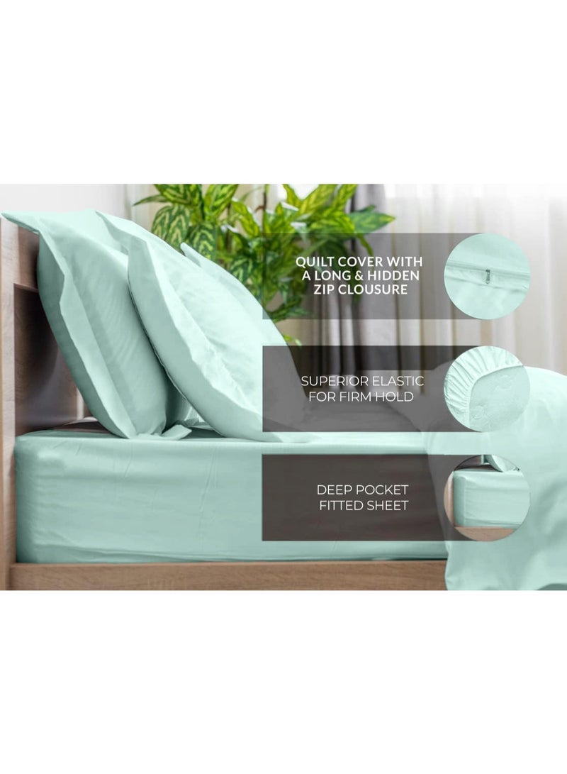 إي وورلد طقم أسرّة فاخر مكون من 6 قطع بحجم كينغ – تصميم مخطط باللون الأخضر الباستيل – يشمل ملاءة فاخرة كاملة/كينغ بنقشة مخططة مع لحاف ناعم و4 أغطية وسائد – مناسب للمنازل والفنادق - Image 5