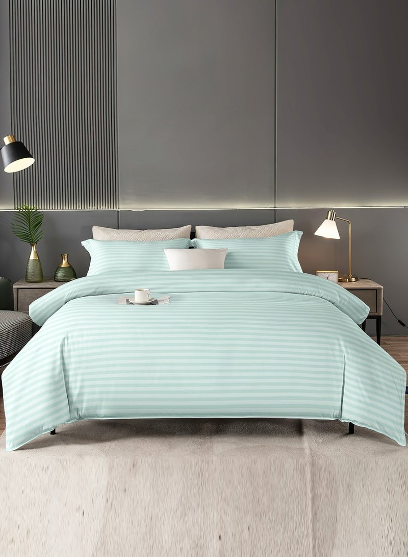 إي وورلد طقم أسرّة فاخر مكون من 6 قطع بحجم كينغ – تصميم مخطط باللون الأخضر الباستيل – يشمل ملاءة فاخرة كاملة/كينغ بنقشة مخططة مع لحاف ناعم و4 أغطية وسائد – مناسب للمنازل والفنادق - Image 3