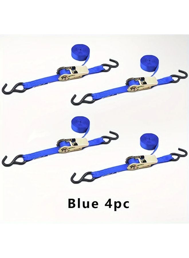 Blue 4 Pack Heavy Duty Ratchet Tie Down Straps Adjustable for Cargo Motorcycles - Image 1