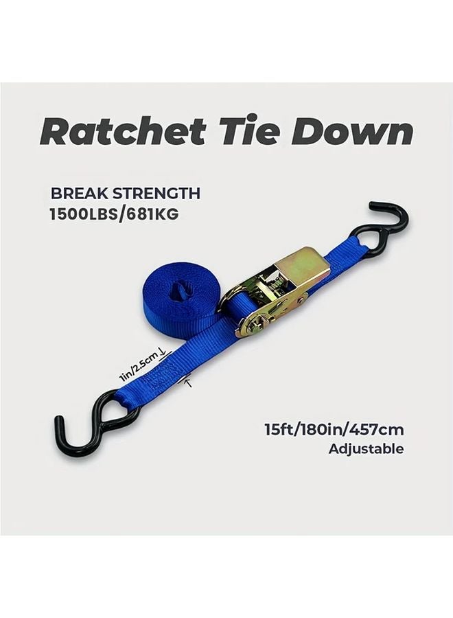 Blue 4 Pack Heavy Duty Ratchet Tie Down Straps Adjustable for Cargo Motorcycles - Image 4