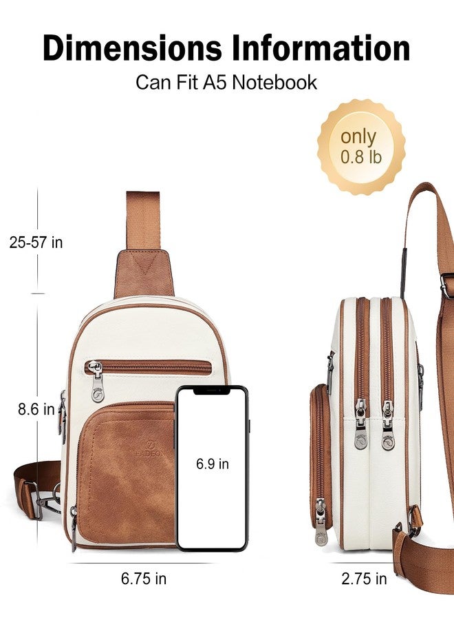 FADEON Sling Bags for Women Crossbody Bags, Designer PU Leather Sling Purse Multi-Pocket Packs with Card Slot Purse, Beige Brown, Small, Sling Bags - Image 3