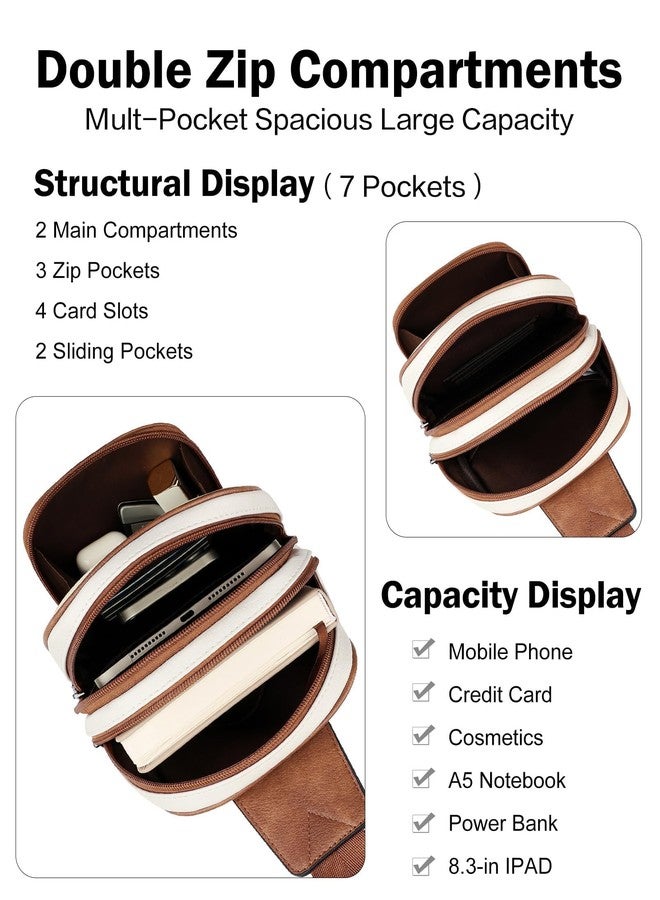 FADEON Sling Bags for Women Crossbody Bags, Designer PU Leather Sling Purse Multi-Pocket Packs with Card Slot Purse, Beige Brown, Small, Sling Bags - Image 4