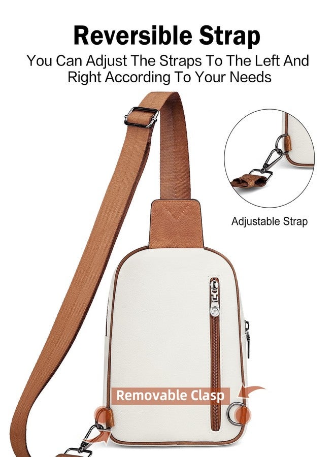 FADEON Sling Bags for Women Crossbody Bags, Designer PU Leather Sling Purse Multi-Pocket Packs with Card Slot Purse, Beige Brown, Small, Sling Bags - Image 5
