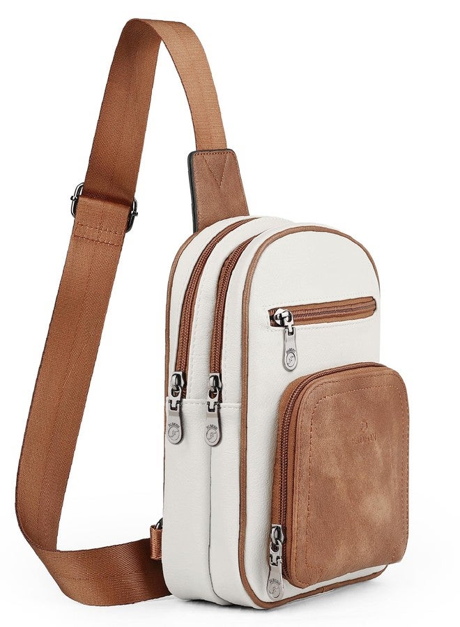 FADEON Sling Bags for Women Crossbody Bags, Designer PU Leather Sling Purse Multi-Pocket Packs with Card Slot Purse, Beige Brown, Small, Sling Bags - Image 1