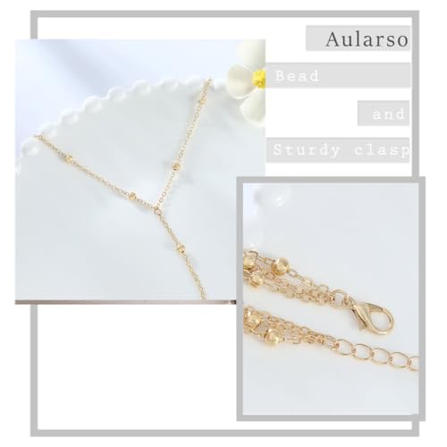 Aularso 2PCS Boho Beaded Foot Chain Layered Barefoot Sandals Summer Beach Ankle Chain for Women(Gold) - Image 5