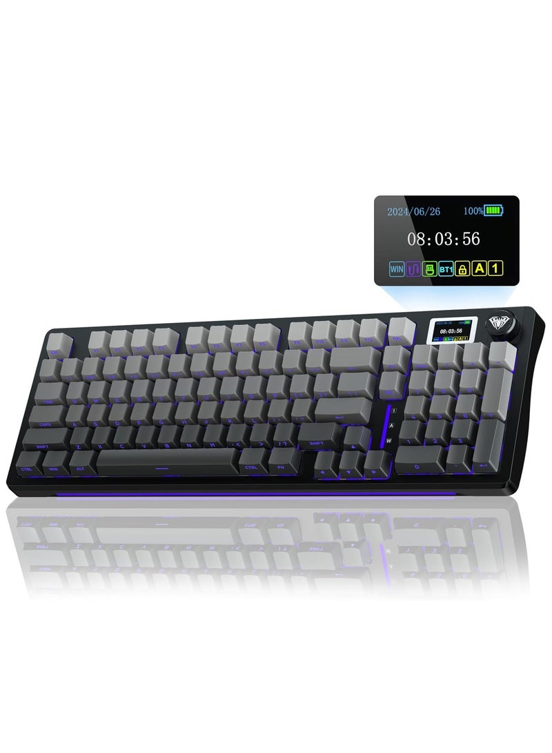 AULA S98 Pro Wireless Mechanical Keyboard with Screen & Knob,2.4GHz/USB-C/BT5.0 Hot Swappable Creamy Keyboard,Pre-lubed Linear Switches,Side Printed PBT Keycaps,RGB Backlit Gaming Keyboards - Image 1