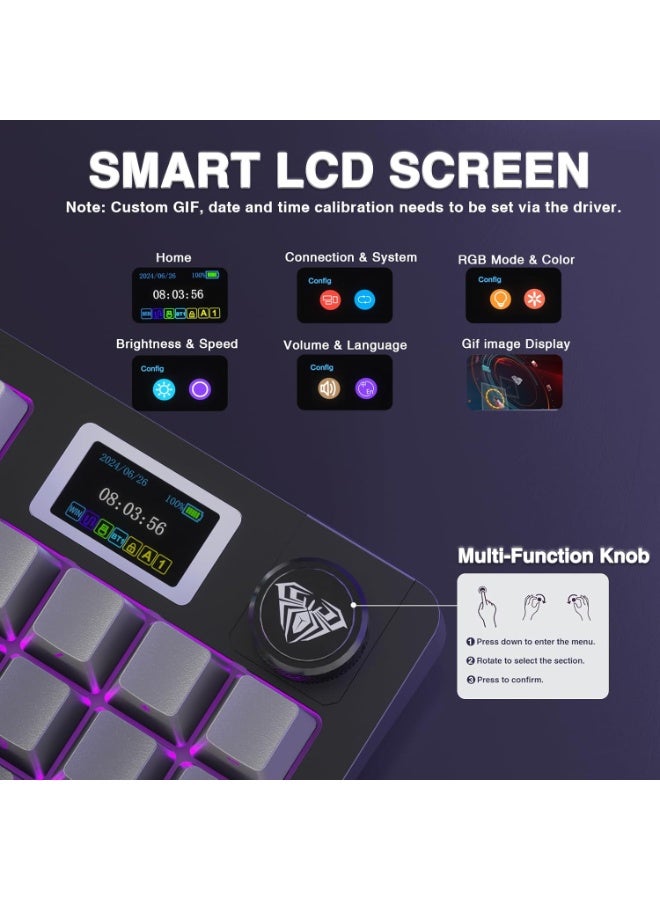 AULA S98 Pro Wireless Mechanical Keyboard with Screen & Knob,2.4GHz/USB-C/BT5.0 Hot Swappable Creamy Keyboard,Pre-lubed Linear Switches,Side Printed PBT Keycaps,RGB Backlit Gaming Keyboards - Image 3