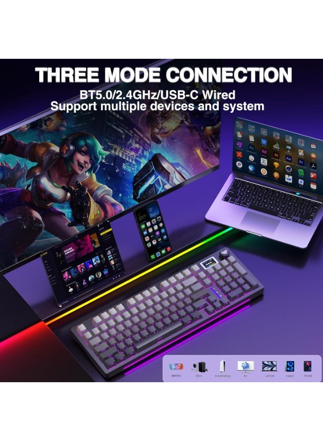 AULA S98 Pro Wireless Mechanical Keyboard with Screen & Knob,2.4GHz/USB-C/BT5.0 Hot Swappable Creamy Keyboard,Pre-lubed Linear Switches,Side Printed PBT Keycaps,RGB Backlit Gaming Keyboards - Image 4