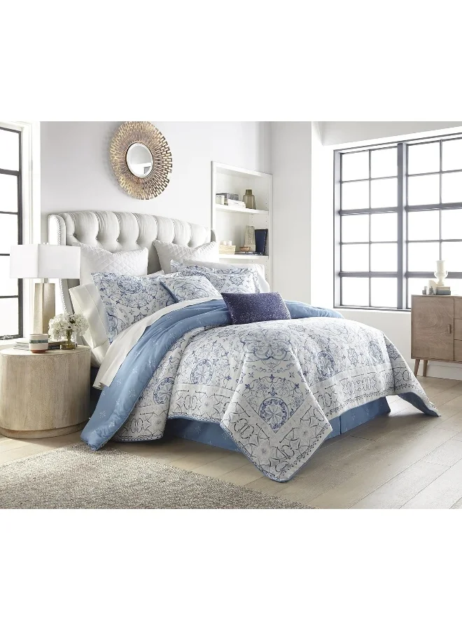 هوتيل لينين كلوب مجموعة غطاء لحاف بحجم ملكي بتصميم برشلونة من فندق لينين كلوب جلوفريش 3 قطع 300 خيط 100% قطن ساتين مطبوع رقميًا 240 × 260 سم + 2 كيس وسادة 50 × 75 سم، متعدد الألوان