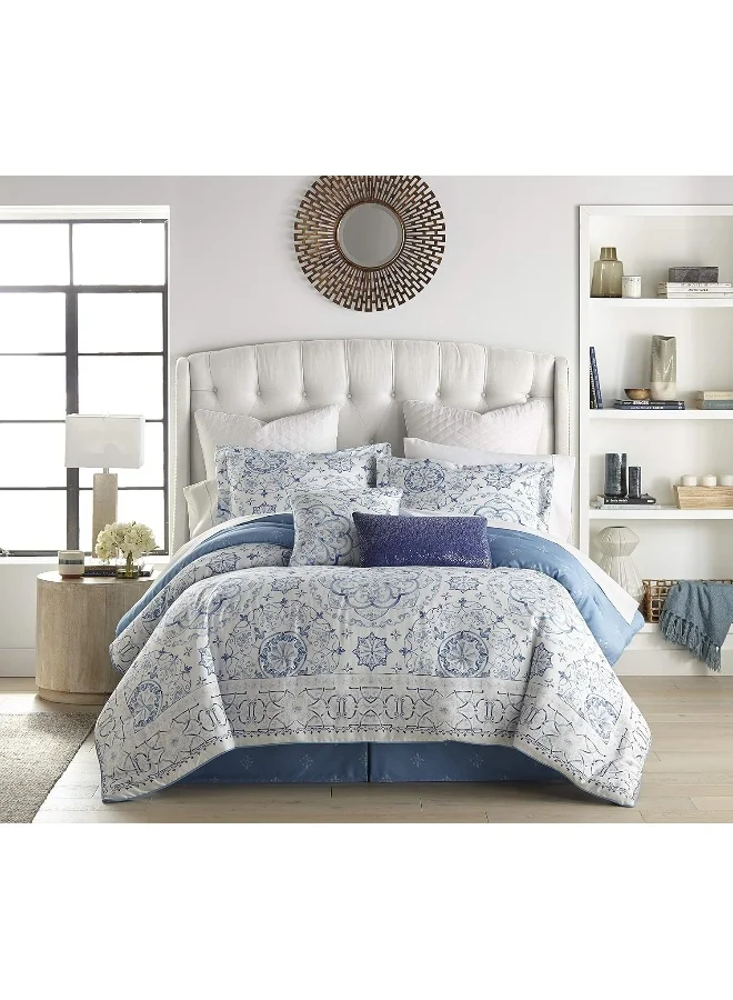 هوتيل لينين كلوب مجموعة غطاء لحاف بحجم ملكي بتصميم برشلونة من فندق لينين كلوب جلوفريش 3 قطع 300 خيط 100% قطن ساتين مطبوع رقميًا 240 × 260 سم + 2 كيس وسادة 50 × 75 سم، متعدد الألوان