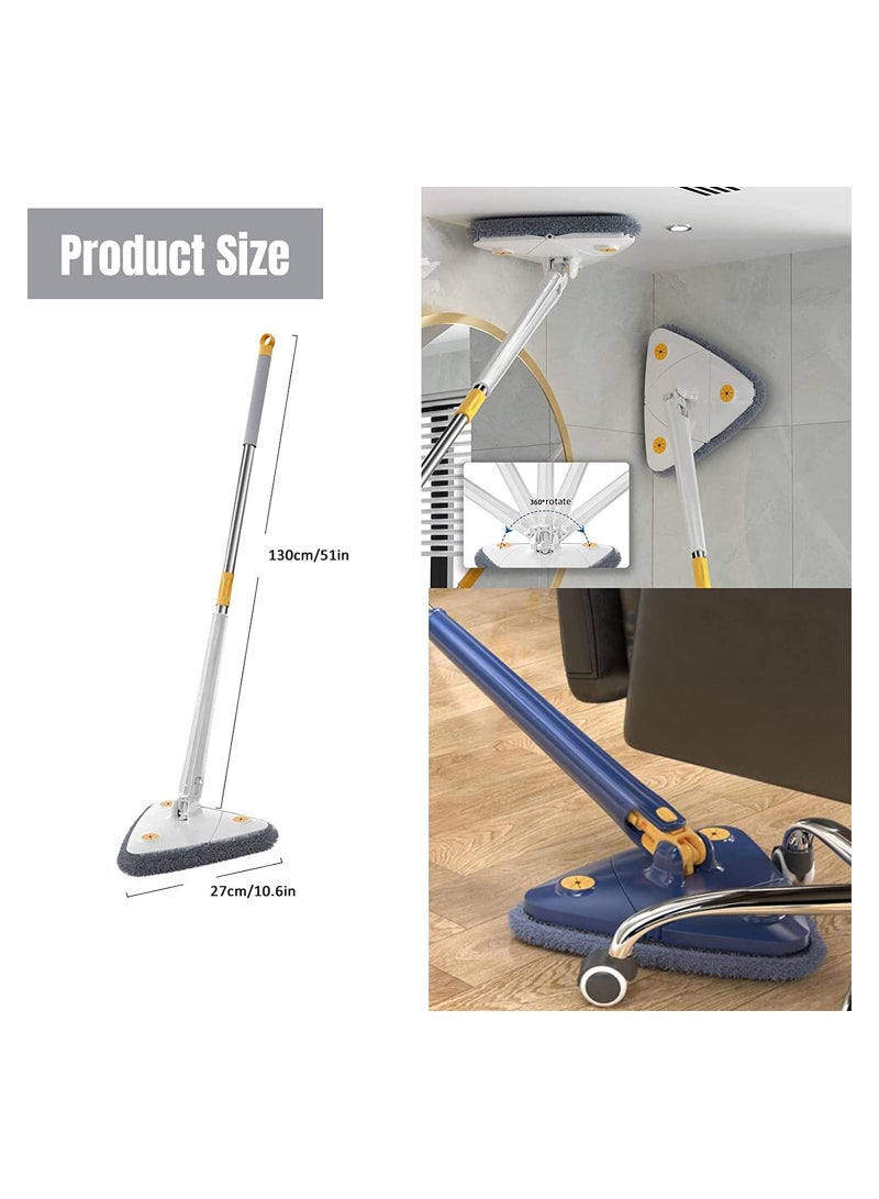 Adjustable Triangle Cleaning Mop with Automatic Water Squeezing Function, 360 Degree Rotatable Long Handle for Wall Ceiling Window, 2 Reusable Heads (White) - Image 4