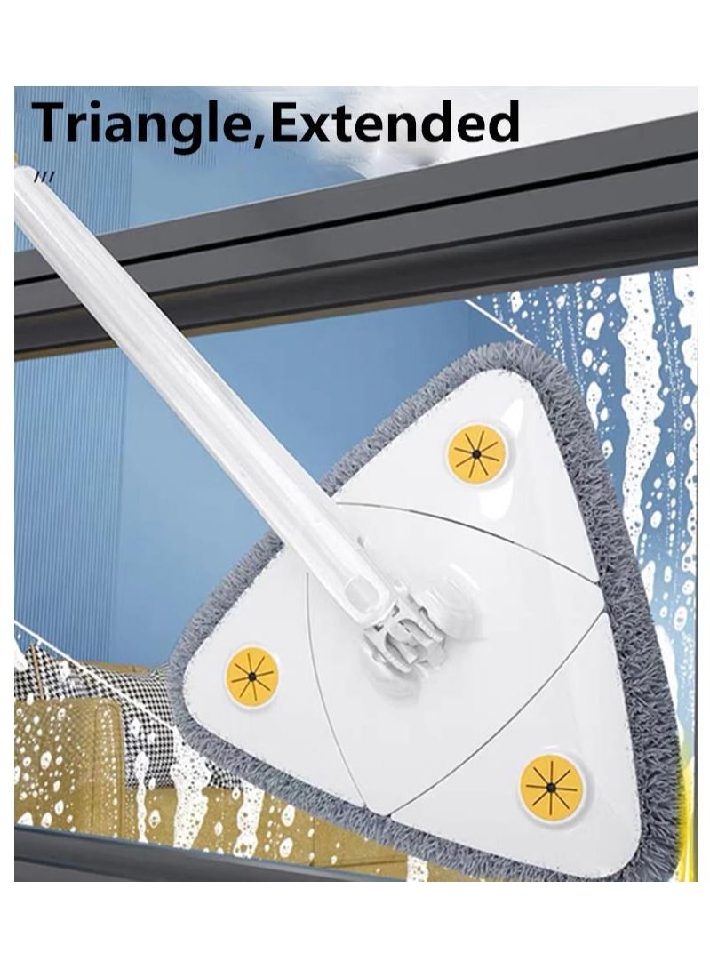 Adjustable Triangle Cleaning Mop with Automatic Water Squeezing Function, 360 Degree Rotatable Long Handle for Wall Ceiling Window, 2 Reusable Heads (White) - Image 2