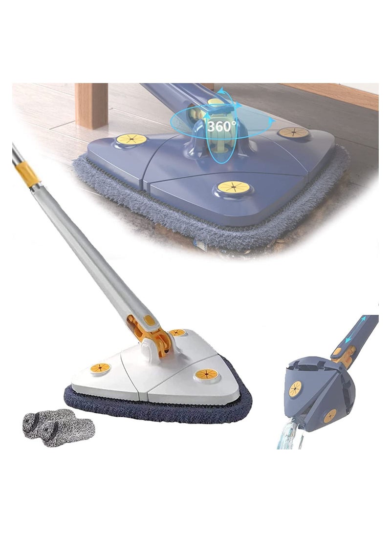 Adjustable Triangle Cleaning Mop with Automatic Water Squeezing Function, 360 Degree Rotatable Long Handle for Wall Ceiling Window, 2 Reusable Heads (White) - Image 3