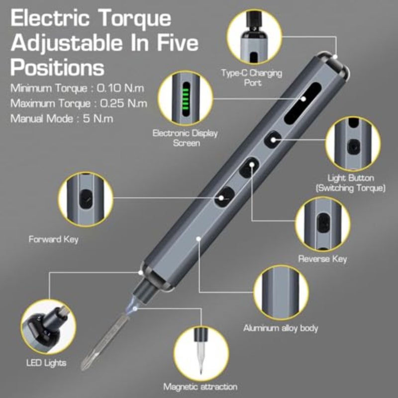 Precision Screwdriver Set, 68 in 1 Mini Screwdriver, with 5 Adjustable Torques and LED Light Mini Electric Screwdriver Set, USB Rechargeable Electric Screwdriver Kit for Watches, Phones, Laptop - Image 3
