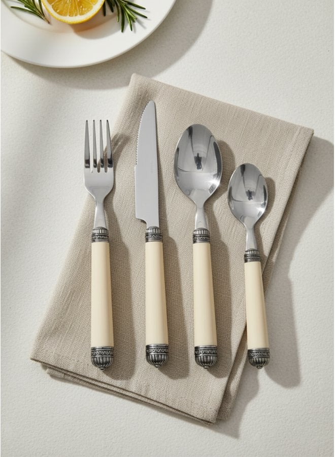 Zinnia 24-Piece Stainless Steel Cutlery Set - Cream - Image 1