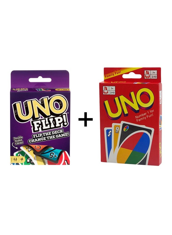 لعبة بطاقات Uno Family Fun + لعبة بطاقات UNO Flip Family، ألعاب بطاقة UNO العملاقة للأطفال والكبار وليلة العائلة، بطاقات كبيرة الحجم لعدد 2 إلى 10 لاعبين، لعبة بطاقات متعددة اللاعبين - Image 1