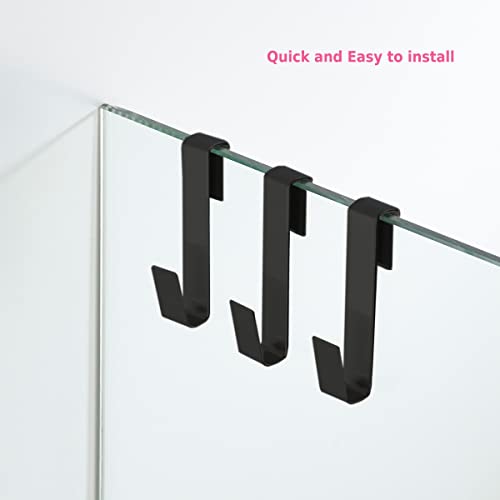 MOKIUER Towel Hook, Over Glass Door Hook for Bathroom, Suit for Frameless Glass Shower Door 0.39" (10 mm) Stainless Steel Matte Black, 3 Pack - Image 3
