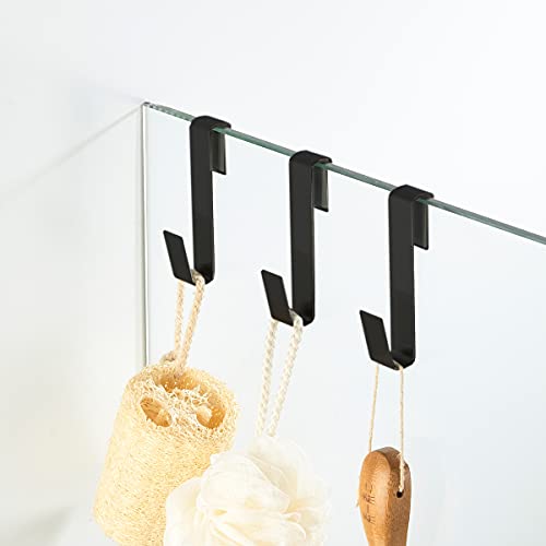 MOKIUER Towel Hook, Over Glass Door Hook for Bathroom, Suit for Frameless Glass Shower Door 0.39" (10 mm) Stainless Steel Matte Black, 3 Pack - Image 1