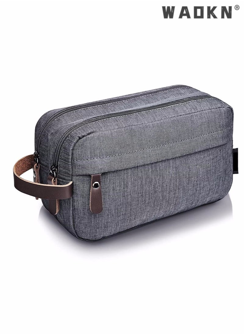 WAOKN Travel Toiletry Bag for Women and Men, Large-capacity Waterproof Oxford Cloth Organizer Cosmetic Bag, Foldable Hanging Travel Double-layer Storage Bag, Travel Shaving Bag Cosmetics Bags (Gray)  - Image 1