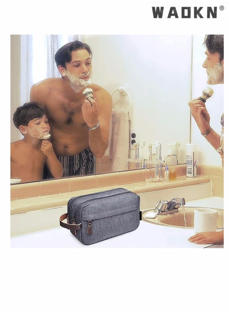 WAOKN Travel Toiletry Bag for Women and Men, Large-capacity Waterproof Oxford Cloth Organizer Cosmetic Bag, Foldable Hanging Travel Double-layer Storage Bag, Travel Shaving Bag Cosmetics Bags (Gray)  - Image 3