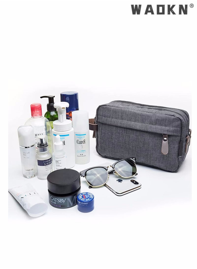 WAOKN Travel Toiletry Bag for Women and Men, Large-capacity Waterproof Oxford Cloth Organizer Cosmetic Bag, Foldable Hanging Travel Double-layer Storage Bag, Travel Shaving Bag Cosmetics Bags (Gray)  - Image 4