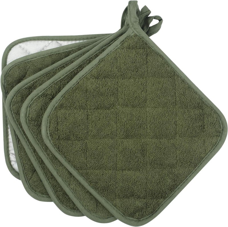 lifaith 100% Cotton Kitchen Everyday Basic Terry Pot Holder Heat Resistant Coaster Potholder for Cooking and Baking Set of 5 Olive Green - Image 2