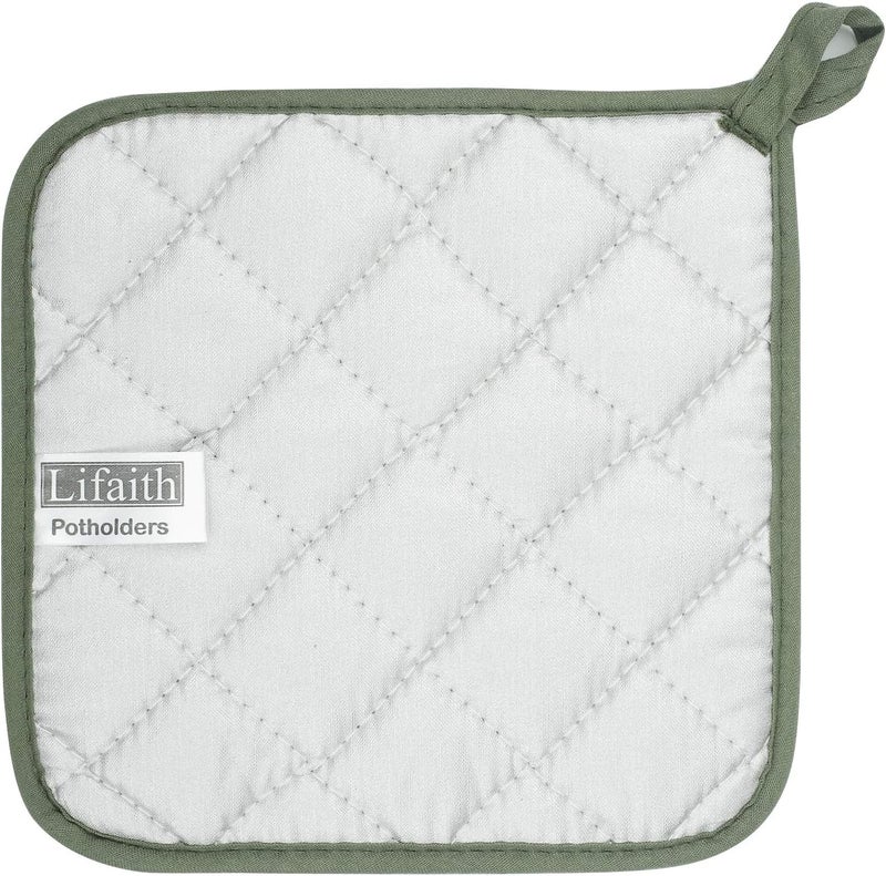 lifaith 100% Cotton Kitchen Everyday Basic Terry Pot Holder Heat Resistant Coaster Potholder for Cooking and Baking Set of 5 Olive Green - Image 4