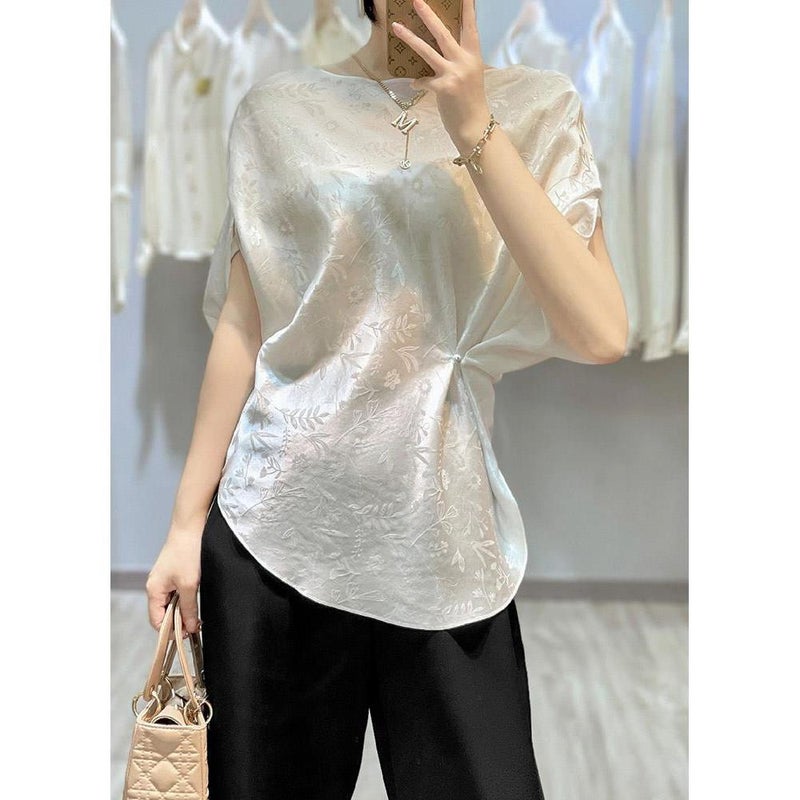 2023 Summer Xiaizhong Design French Top Light Luxury Fashion Age-Reducing Beautiful New Chinese White Jacquard Shirt - Image 1