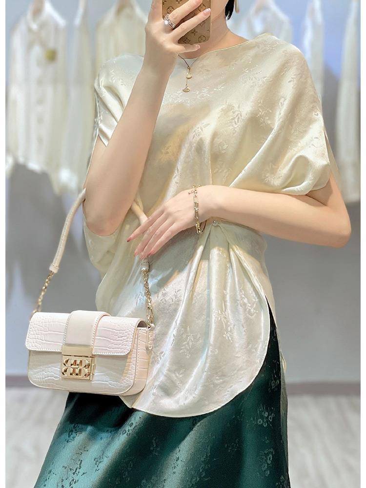 2023 Summer Xiaizhong Design French Top Light Luxury Fashion Age-Reducing Beautiful New Chinese White Jacquard Shirt - Image 5