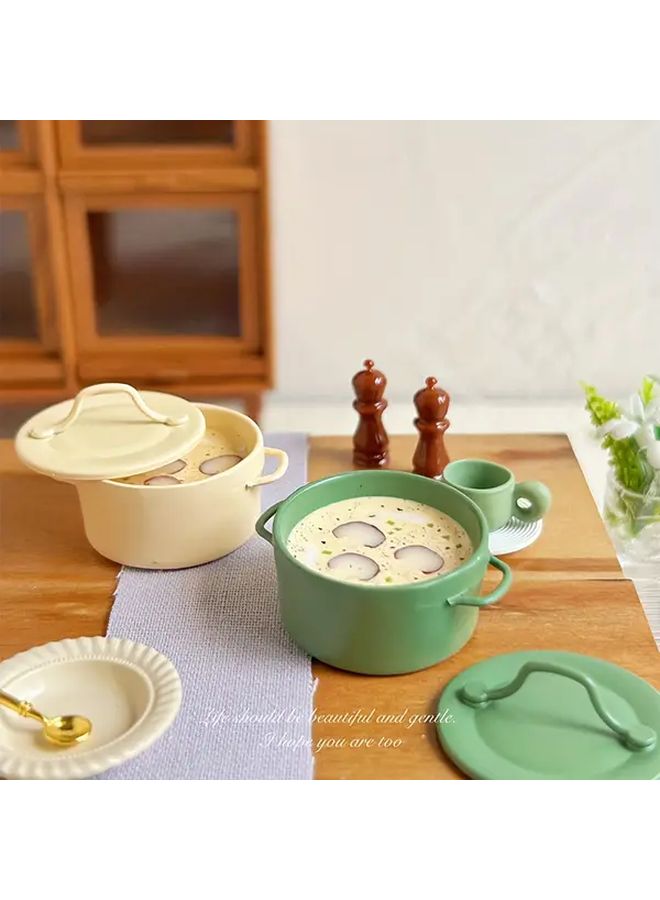 Yellow Miniature Mushroom Soup Pot Model With Lid Dollhouse Kitchen Accessory - Image 5