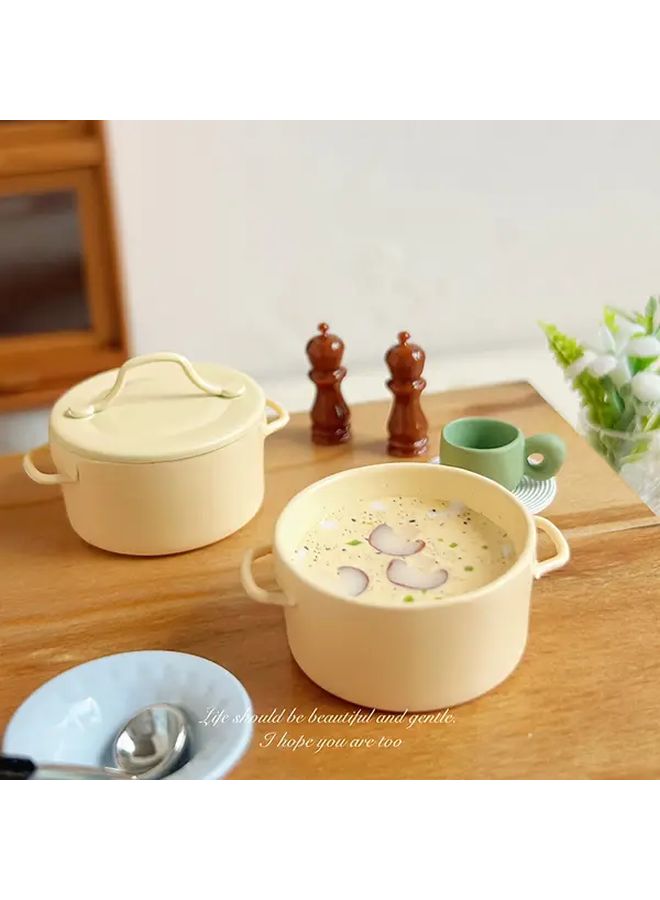 Yellow Miniature Mushroom Soup Pot Model With Lid Dollhouse Kitchen Accessory - Image 3