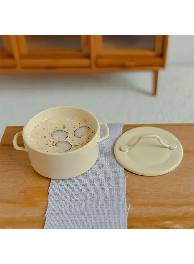 Yellow Miniature Mushroom Soup Pot Model With Lid Dollhouse Kitchen Accessory - Image 1
