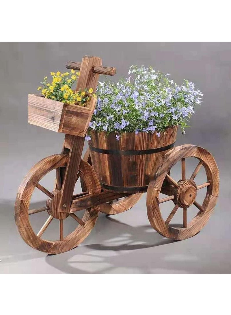 DubaiGallery Decorative Garden Flower Planter Wood Tricycle Pot Stand for Home Patio Outdoor - Image 1