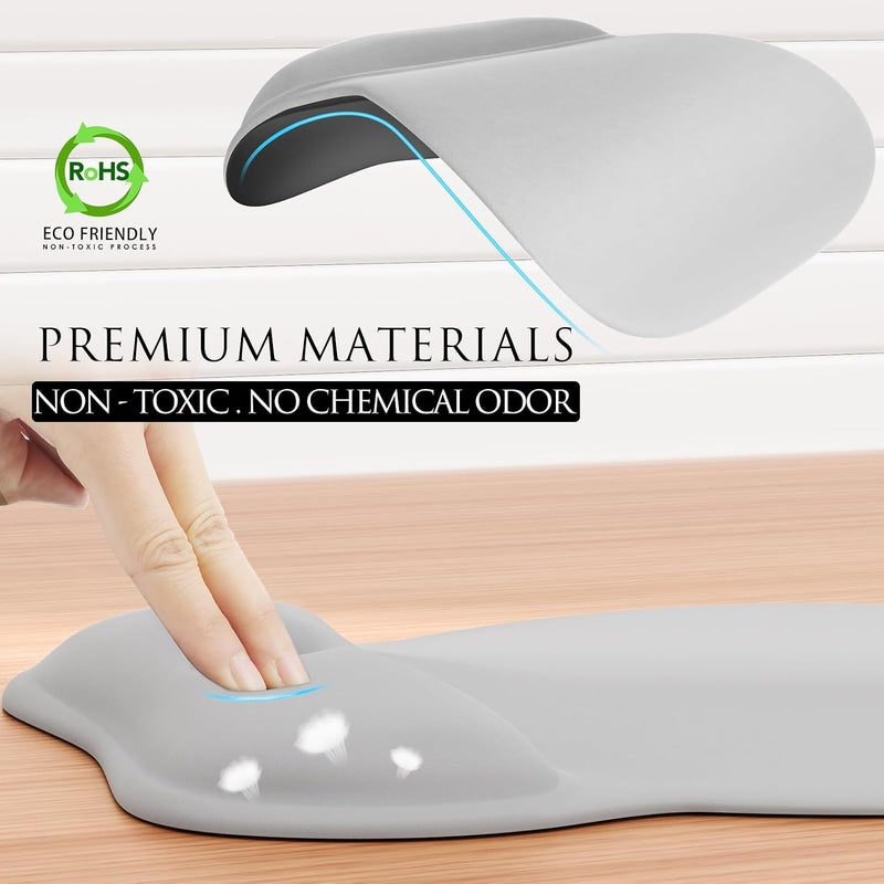 MROCO Ergonomic Mouse Pad with Gel Wrist Rest, 9.4 x 8.1 in, Silver Grey | Ergonomic Shape Design, Multiple Pattern Options, Gel Wrist Comfort, Smooth Lycra Surface, Non-Slip PU Base - Image 5
