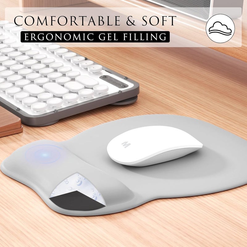 MROCO Ergonomic Mouse Pad with Gel Wrist Rest, 9.4 x 8.1 in, Silver Grey | Ergonomic Shape Design, Multiple Pattern Options, Gel Wrist Comfort, Smooth Lycra Surface, Non-Slip PU Base - Image 3