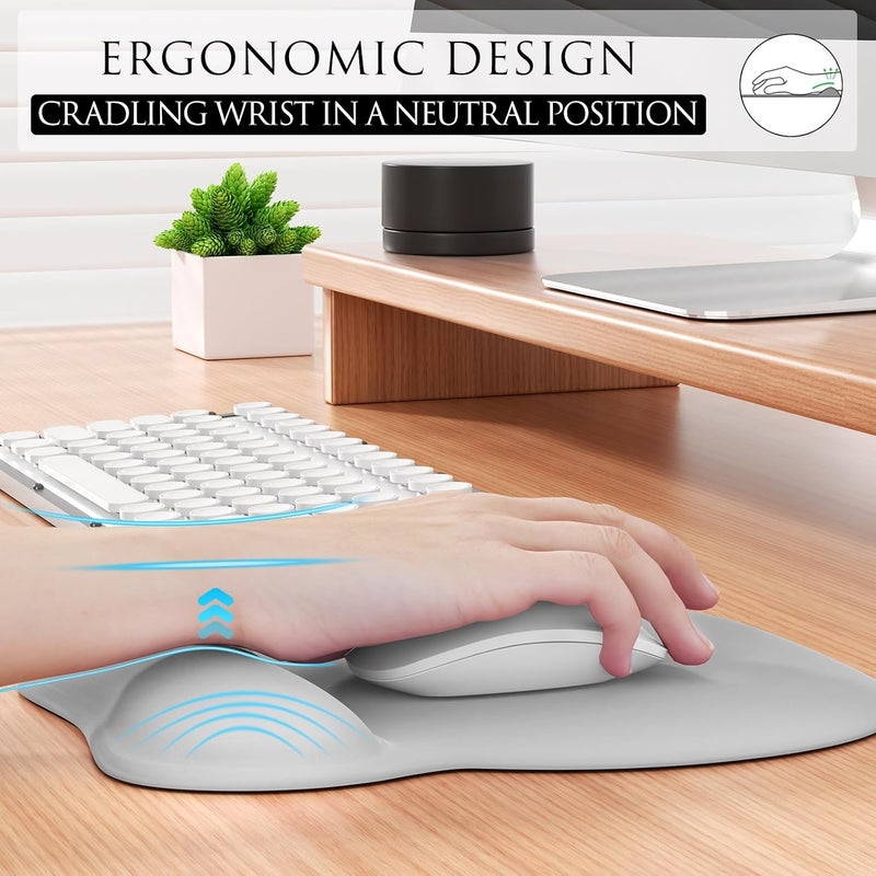 MROCO Ergonomic Mouse Pad with Gel Wrist Rest, 9.4 x 8.1 in, Silver Grey | Ergonomic Shape Design, Multiple Pattern Options, Gel Wrist Comfort, Smooth Lycra Surface, Non-Slip PU Base - Image 4