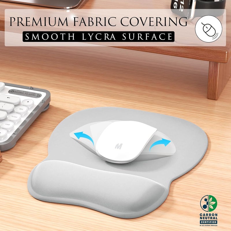 MROCO Ergonomic Mouse Pad with Gel Wrist Rest, 9.4 x 8.1 in, Silver Grey | Ergonomic Shape Design, Multiple Pattern Options, Gel Wrist Comfort, Smooth Lycra Surface, Non-Slip PU Base - Image 2