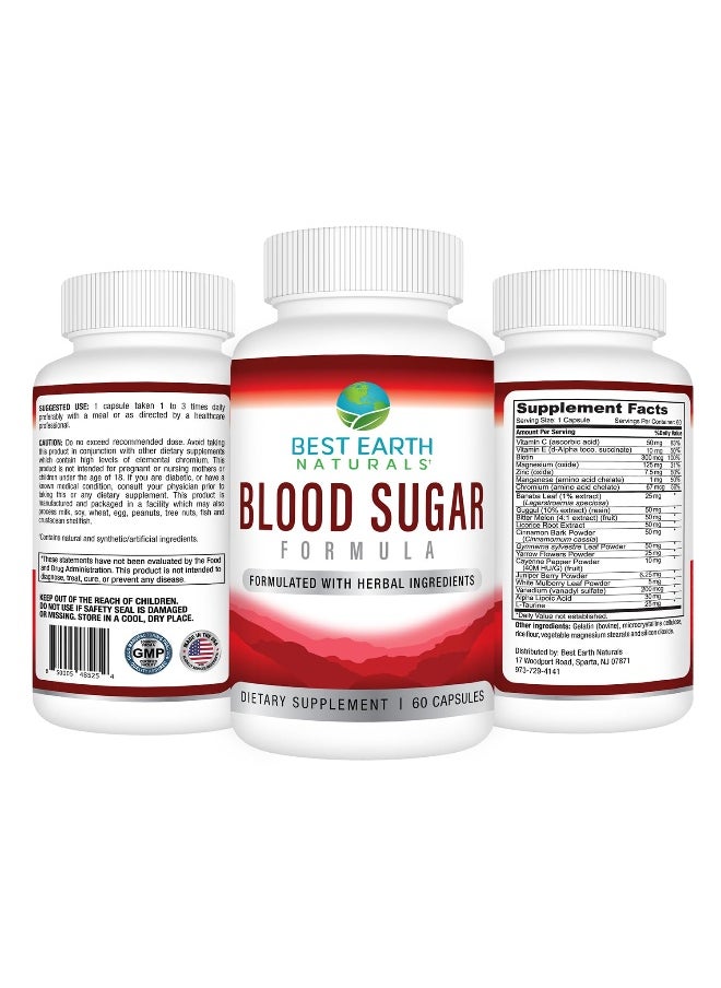 Best Earth Naturals - Blood Sugar Formula Advanced Support with Cinnamon, Chromium, Banaba, Guggul, Gymnema, and More 60 Count - Image 1