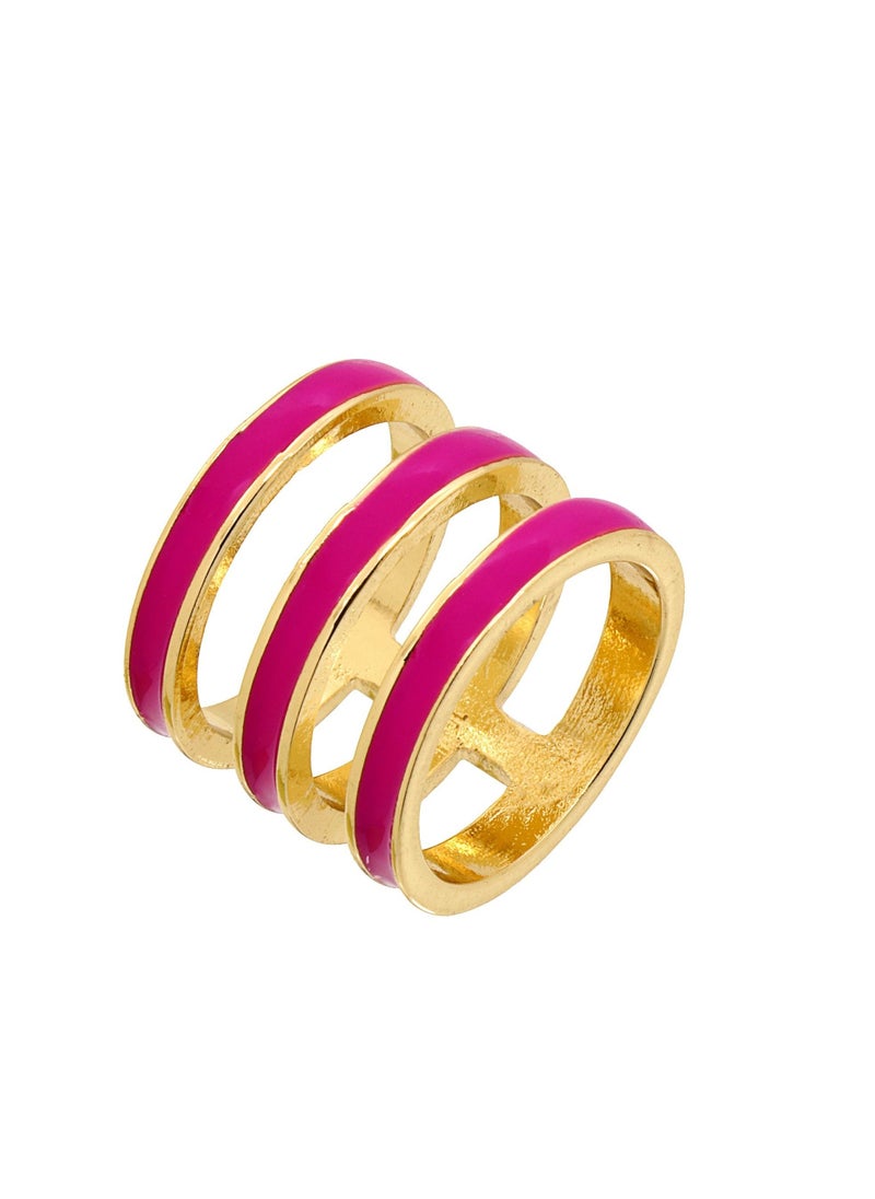 Fashionbox - Tribal Enamel Triple Ring Shocking Pink - Image 1