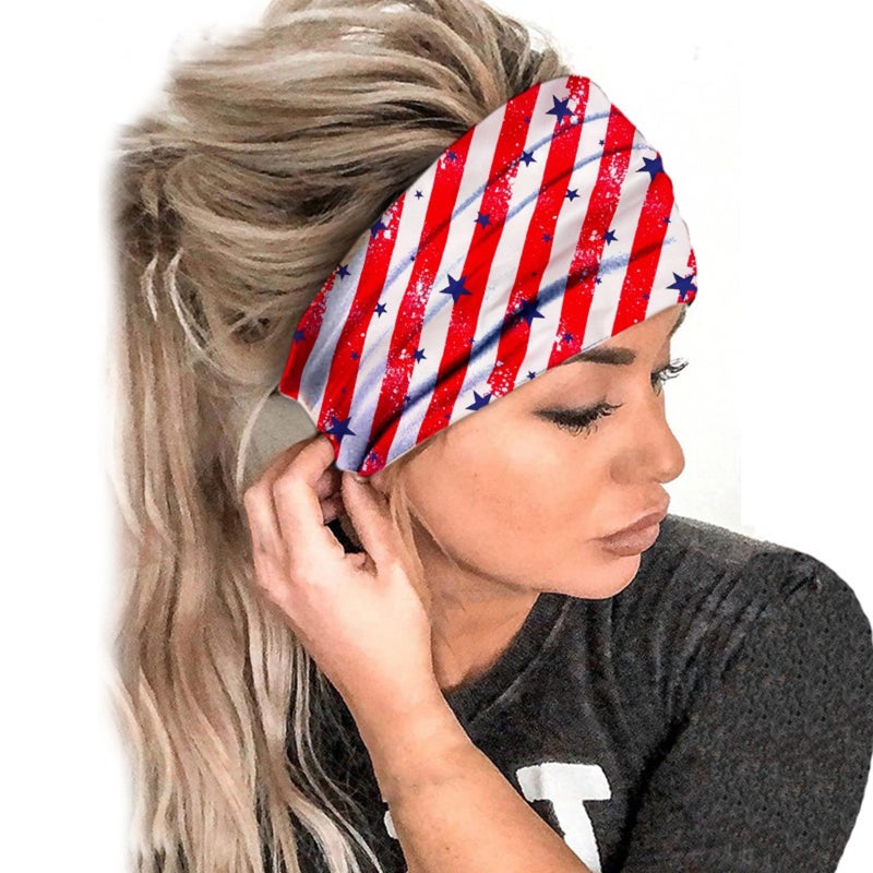 Women Fashion Independence Day Print Elastic Headband,1PC Head Wrap Hair Bandana Headband - Image 1