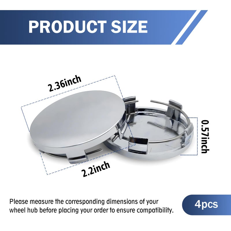 Ferianl 4 PCS Car Wheel Center Caps, 60MM/2.36In OD 56MM/2.2In ID, ABS Snap-in Vehicle Rim Hub Caps, Anti-Falling Rust-Proof Wheel Hub Decoration, Universal for SUV Sedan Truck(Silver) - Image 2