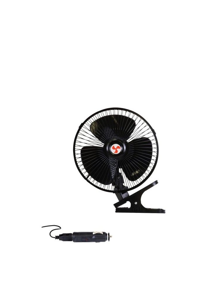 6-inch Black Fan With Clip And Operating Button. It Works On A 12-volt Car Lighter - Image 1