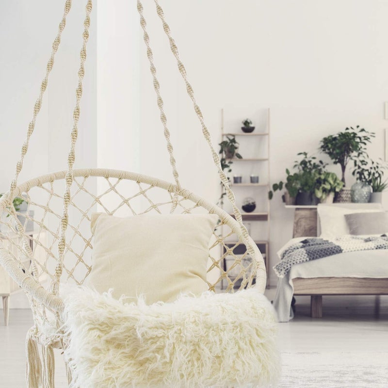 DD FC Hammock Chair Macrame Swing with Hanging Hardware Kit, Handmade Knitted Cotton Rope Hanging Chair, for Indoor Outdoor,(beige) - Image 4