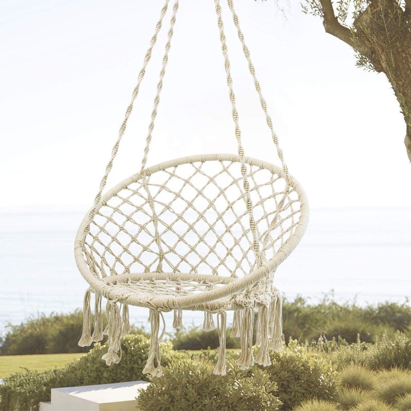 DD FC Hammock Chair Macrame Swing with Hanging Hardware Kit, Handmade Knitted Cotton Rope Hanging Chair, for Indoor Outdoor,(beige) - Image 5